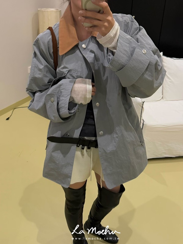 巴恩風拼領長版外套